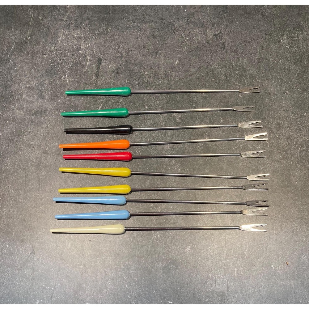 Sears Lot 10 VTG MCM Multi-color Plastic Fondue Forks Stainless Steel Japan